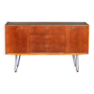 Buffet rétro en teck des années 1960 sur pieds en épingle à cheveux