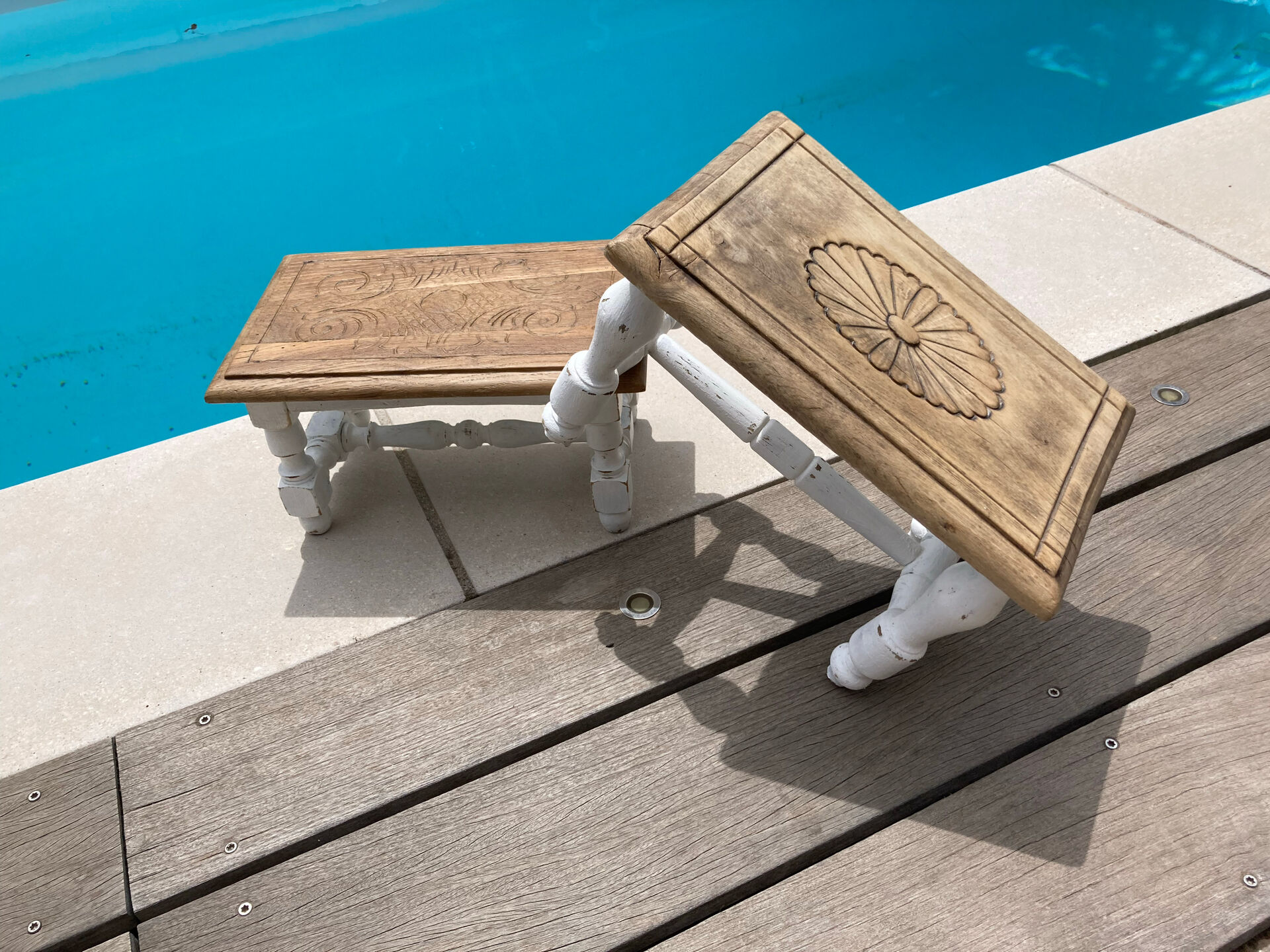 Lot de 2 petits tabourets relookes maison de campagne