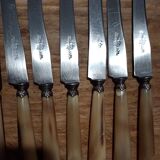 Box 12 old cheese knife 19th blade steel virole silver handle horn