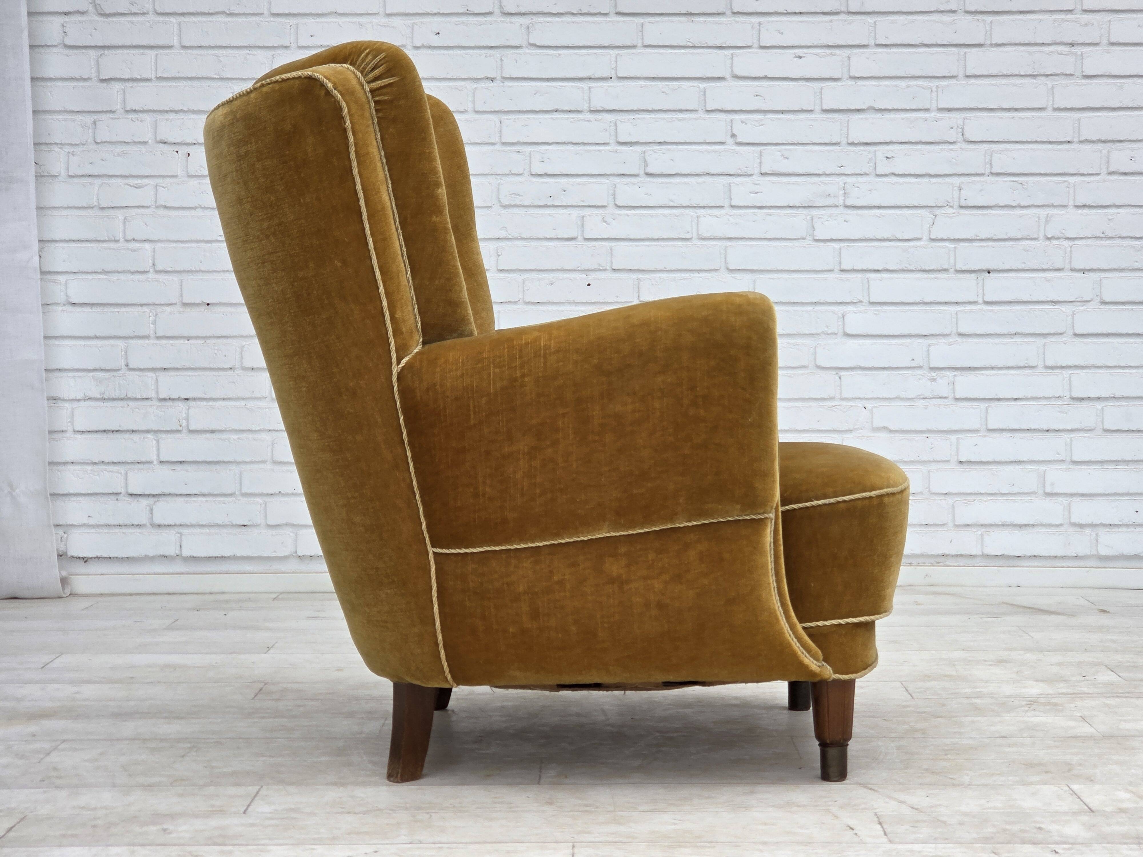 1960s, Danish relax chair, original honey yellow furniture velour.