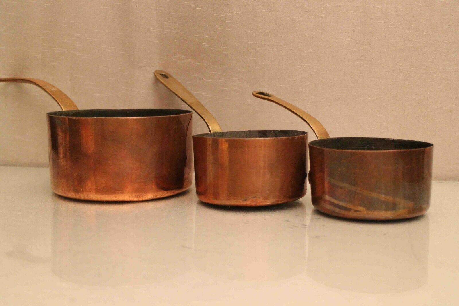 Lot of 3 copper pans No.10 and No.14