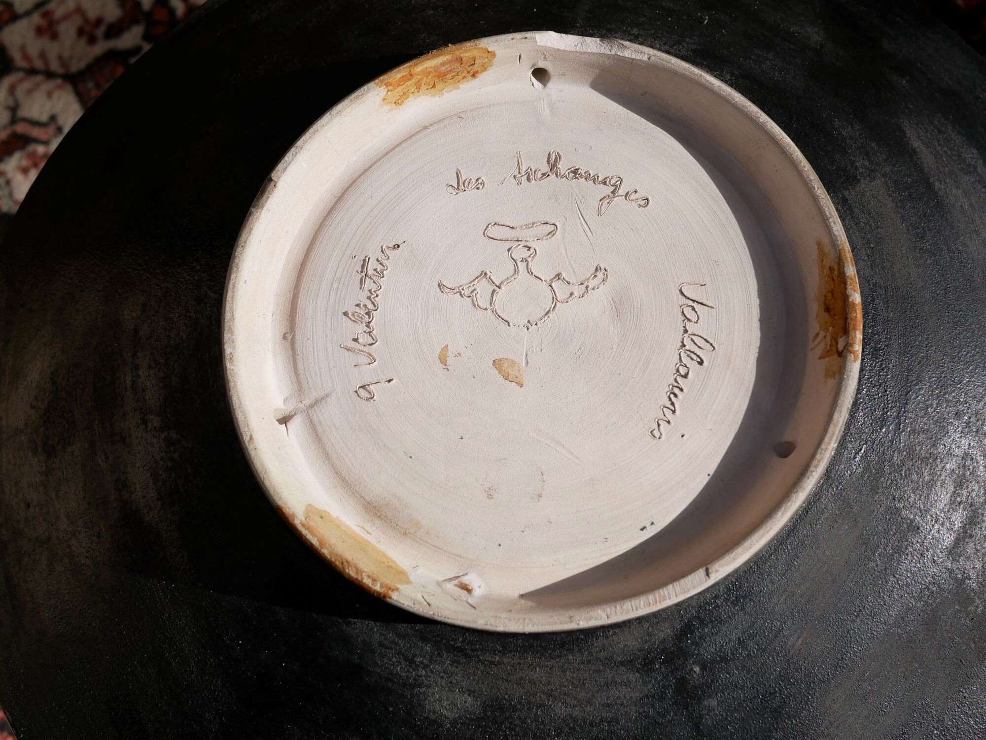 Large dish ceramic Vallauris by G. Valentine the archangels