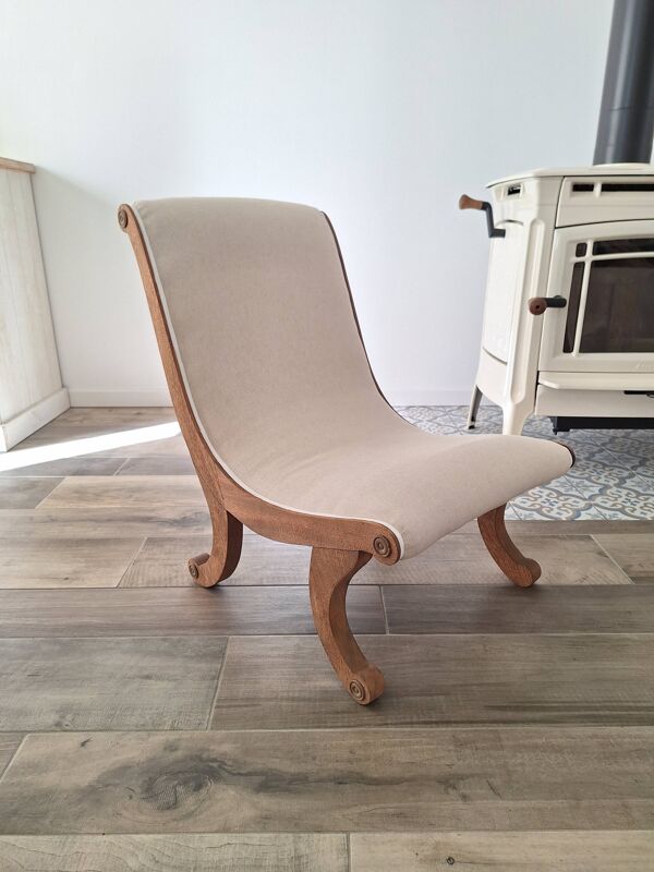 Chauffeuse gondole ancienne en toile de lin beige