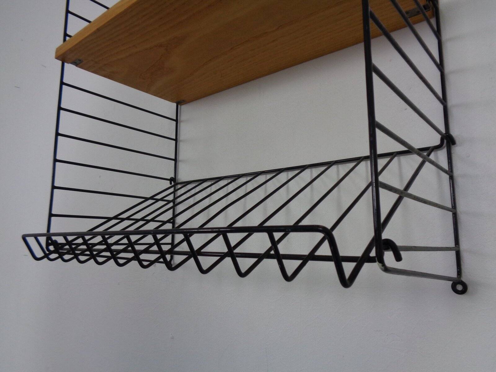 Swedish wall unit in ash and metal by Kajsa & Nils Nisse Strinning for String, 1950s