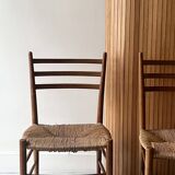 Set of 2 Italian chairs in wood and straw, Gio Ponti style 1950
