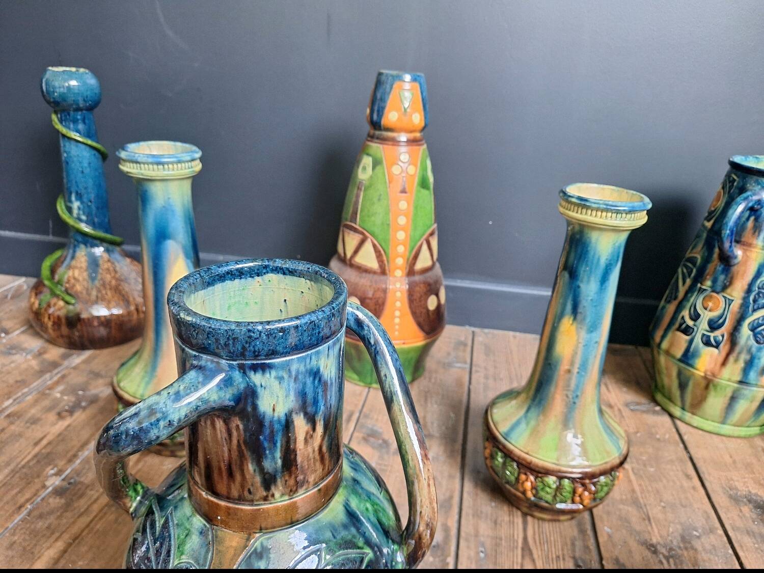 Vases, Flemish pottery from Thulin, Art Nouveau, Art Deco
