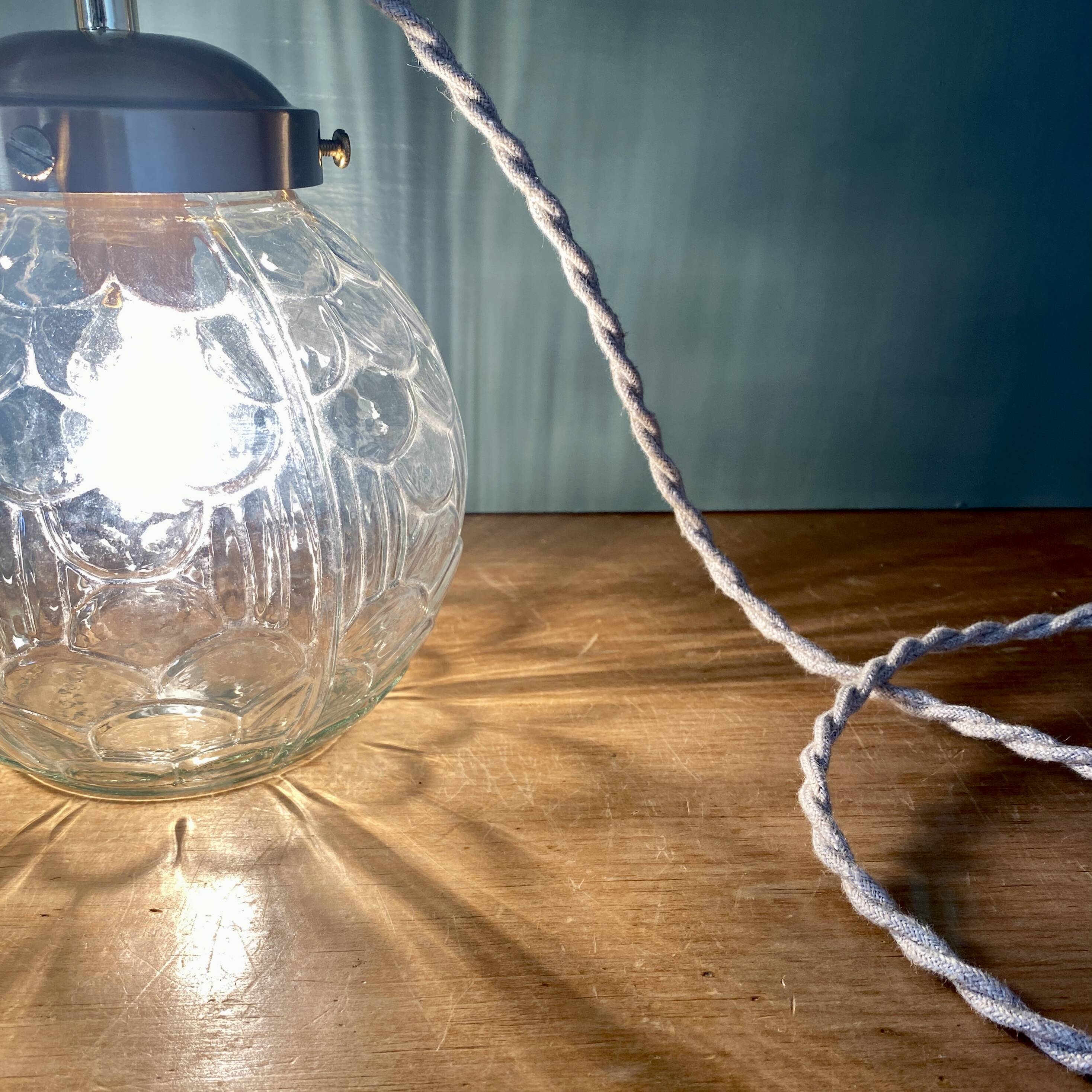 Vintage art deco glass globe portable lamp or table lamp