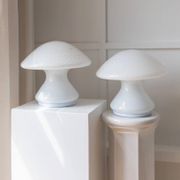 Set of 2 mushroom table lamps with silver details - vintage Murano glass - Space Age design - 1970s