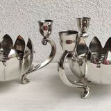 Pair of silver-plated lotus candle holders