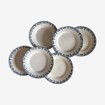 Lot de 6 assiettes à dessert anciennes en terre de fer modèle guirlande de la manufacture française de Sal