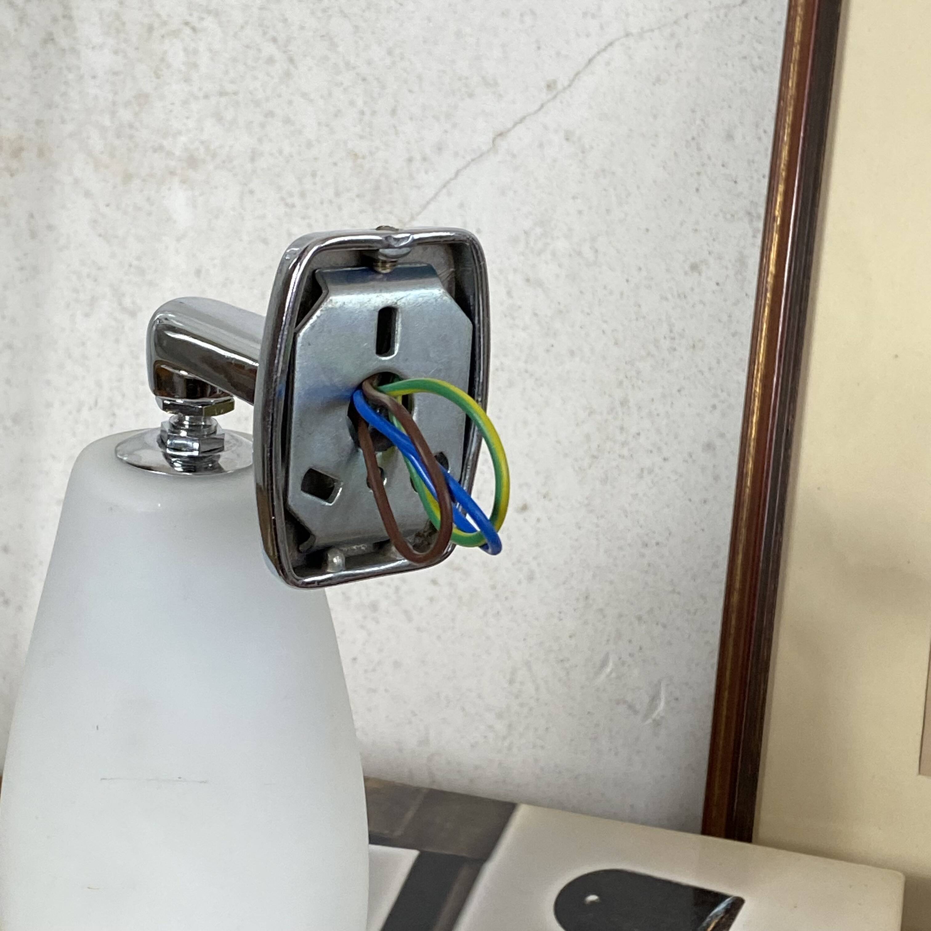 White glass and stainless steel wall light 1970
