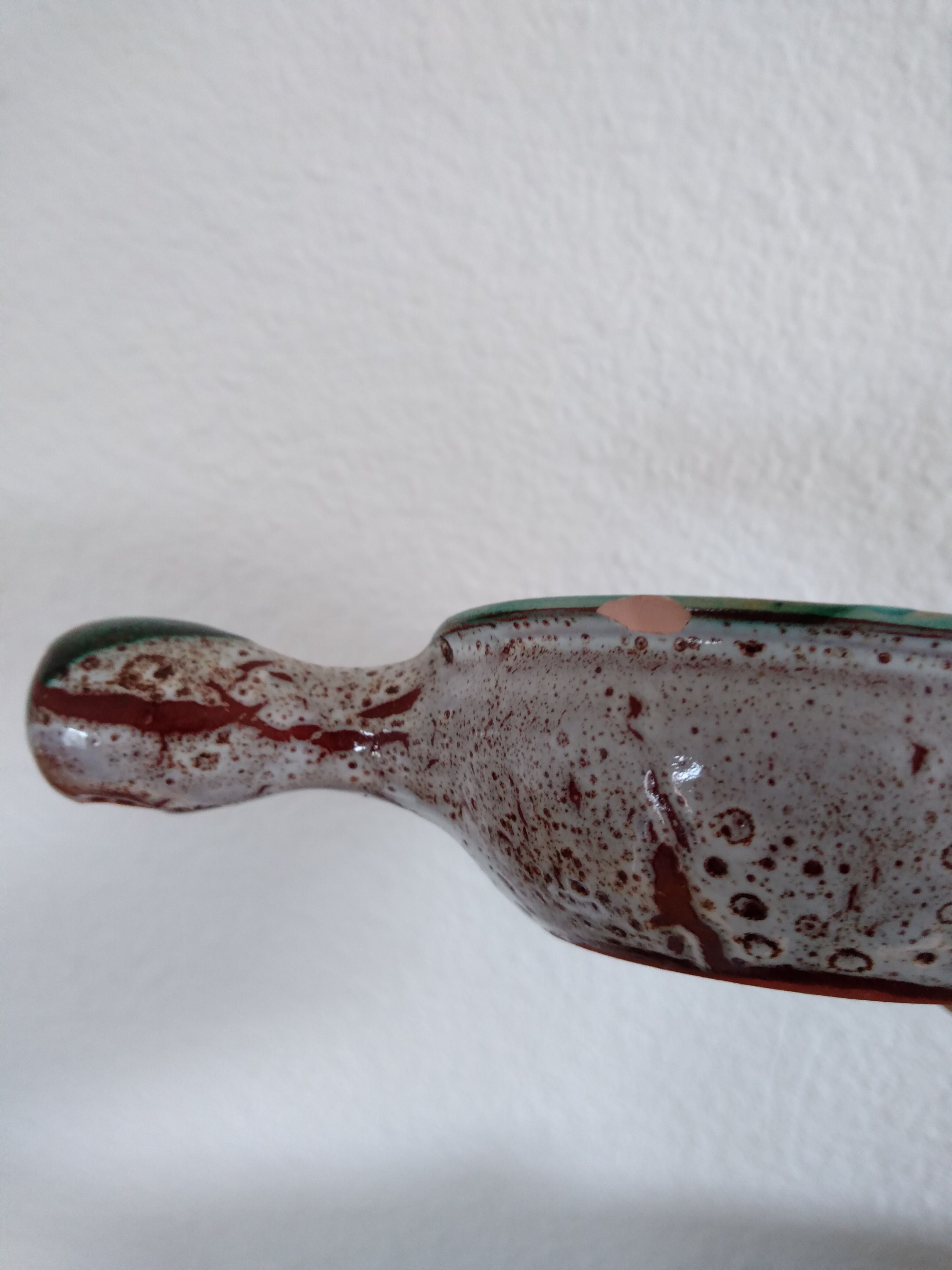 Vallauris fondue serving lot 1 large pot and 6 small pots décor thistle gray, blue, green