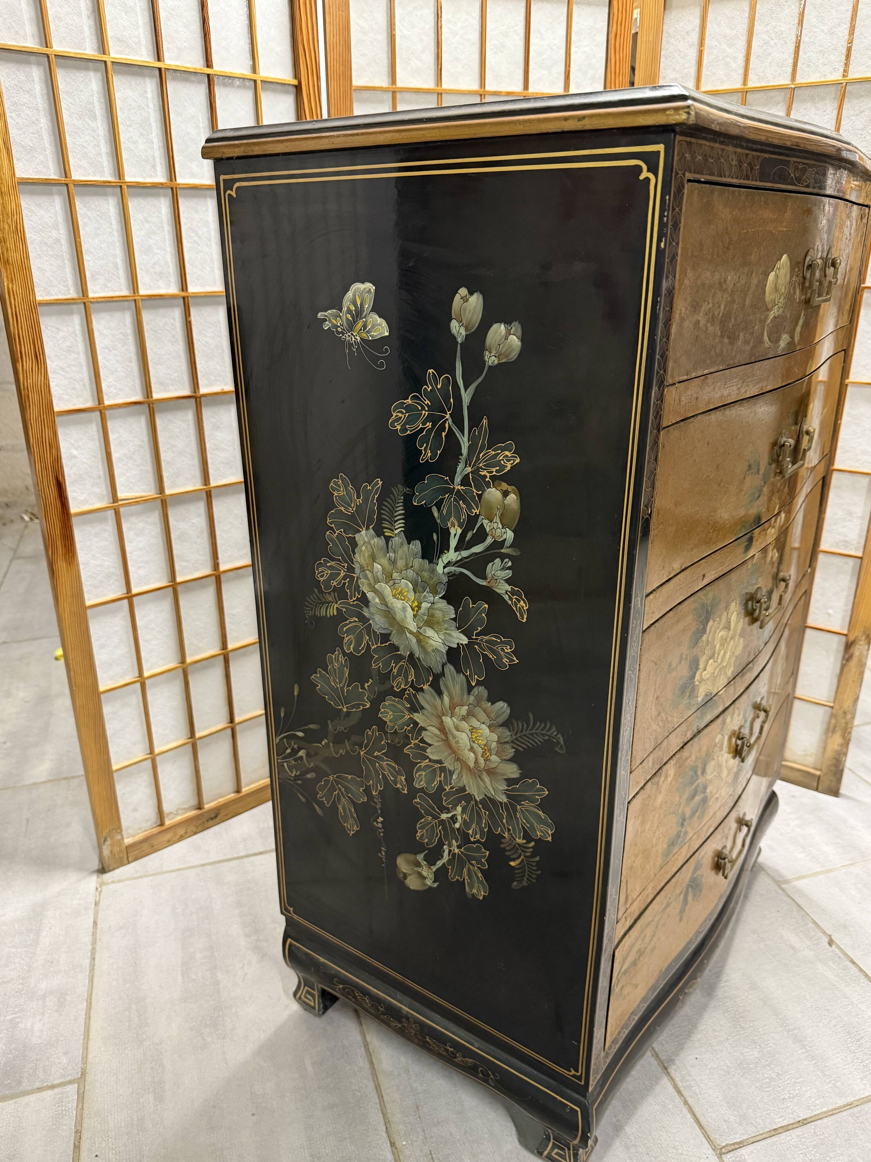 Asian lacquered chest of drawers