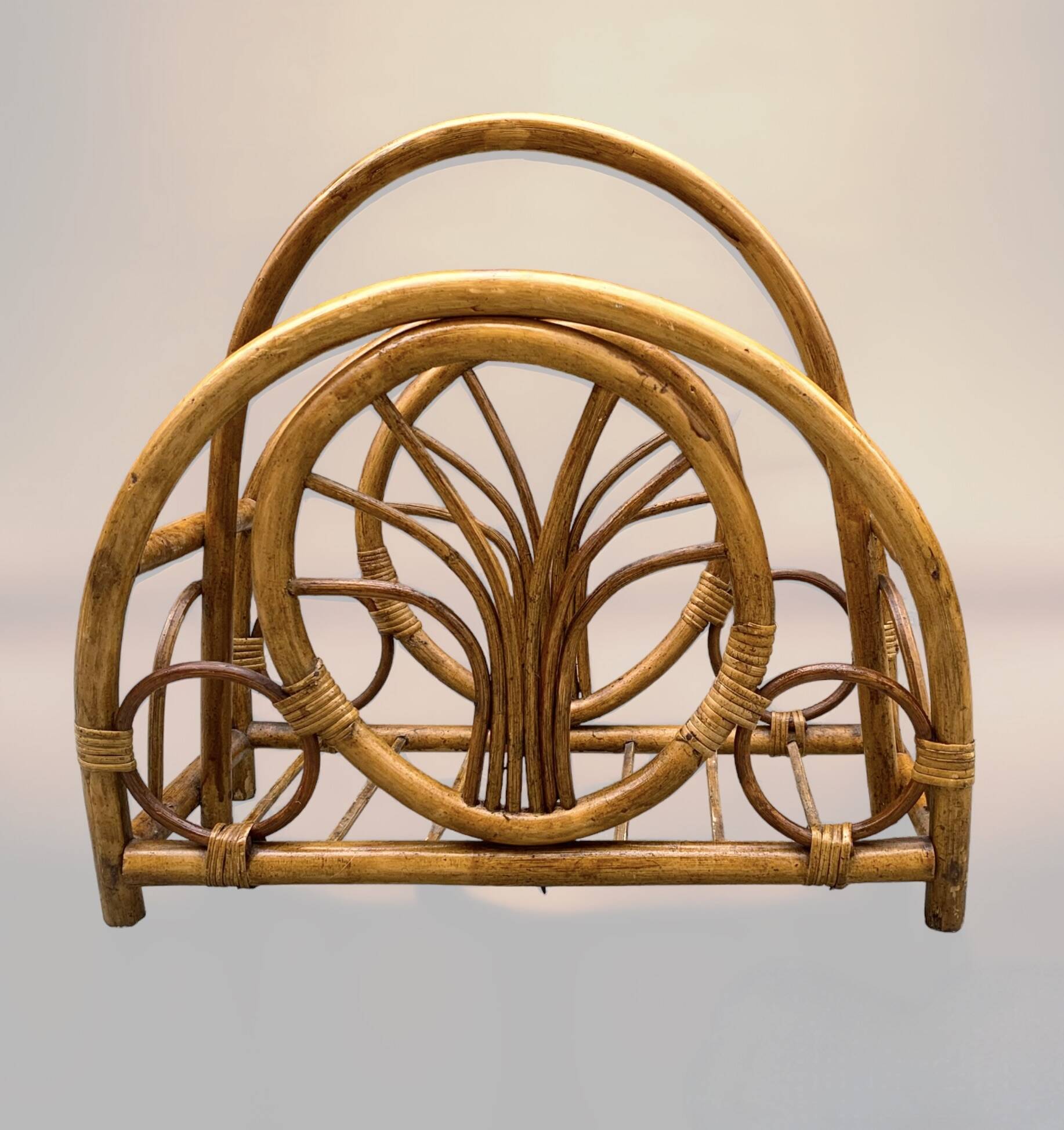 Vintage bamboo and wicker magazine rack