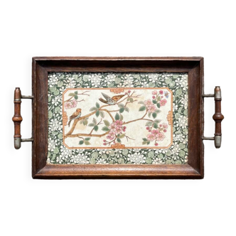 Old Japanese earthenware and wood tray