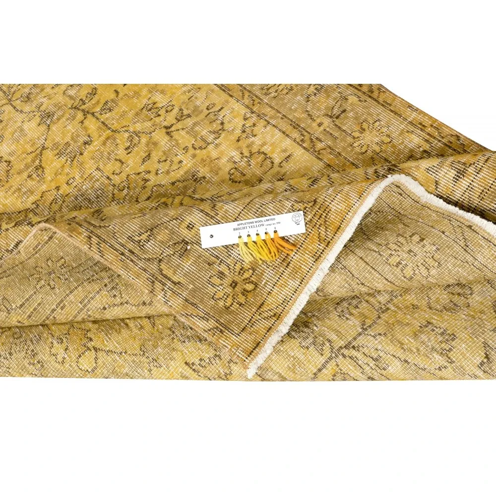 Vintage Handmade Medallion Design Rug Overdyed in Yellow for Modern Interiors