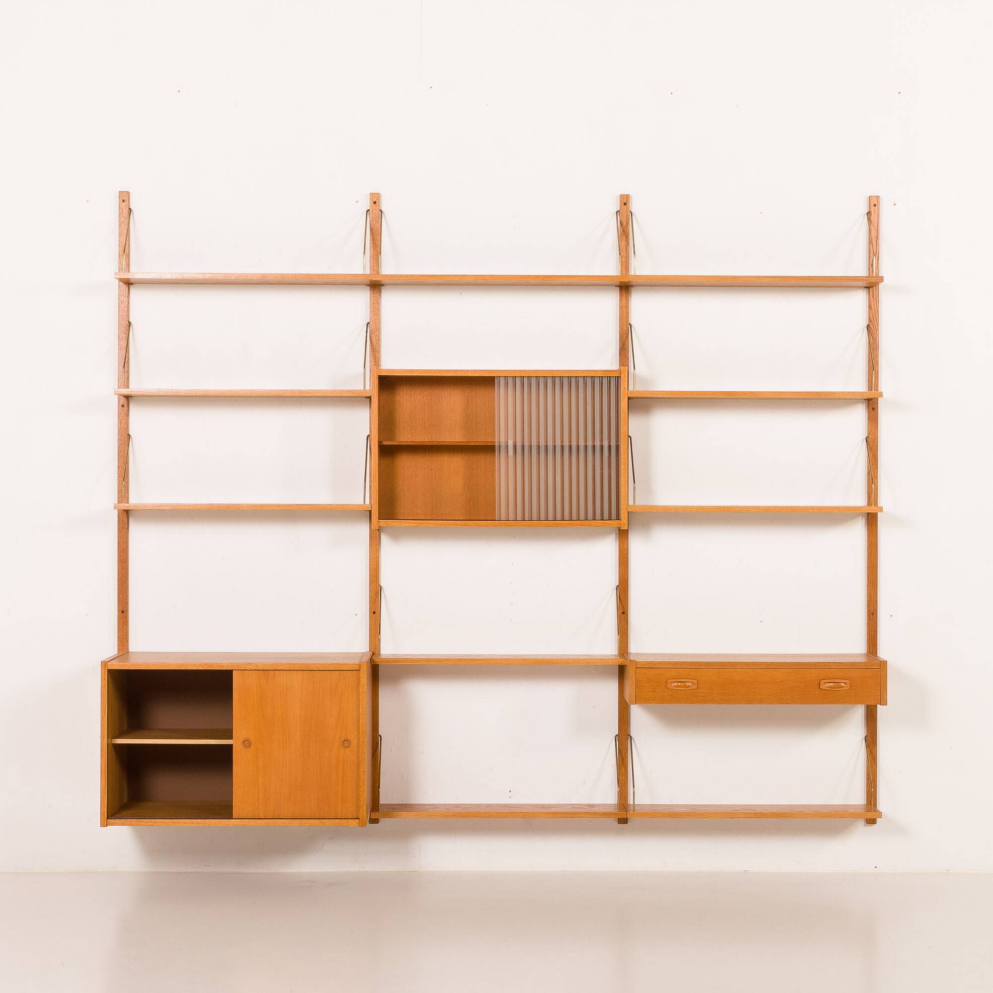 Scandinavian oak wall unit by PS System, Randers, Denmark, 1970s