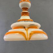 Italian art glass pendant lamp orange & white hand-blown chandelier, 1970s