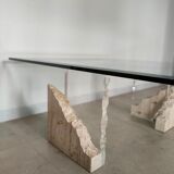 Travertine and glass coffee table