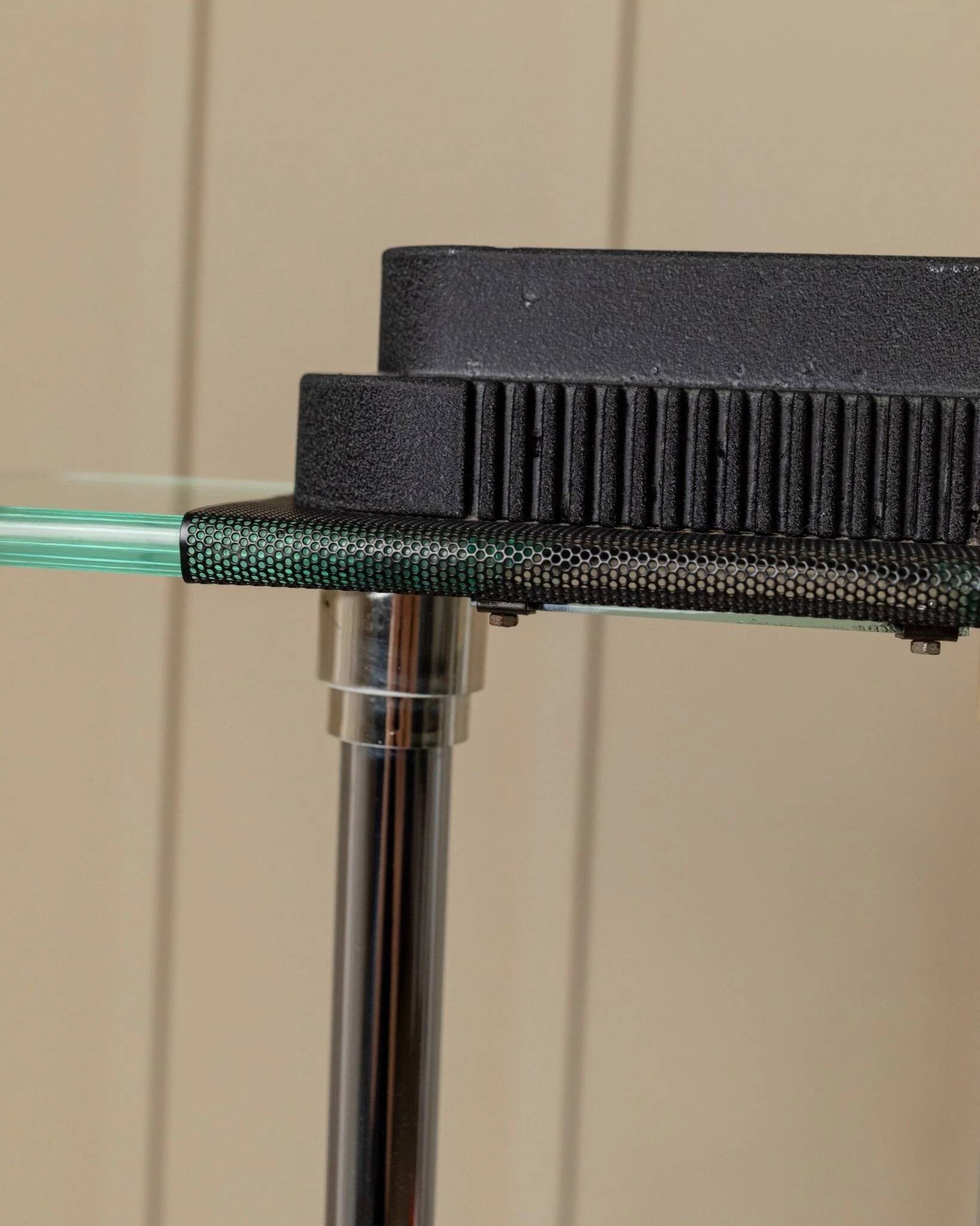 Vintage black metal and glass table lamp Bankers by Robert Sonneman for Georges Kovacs, Memphis Design 1980s