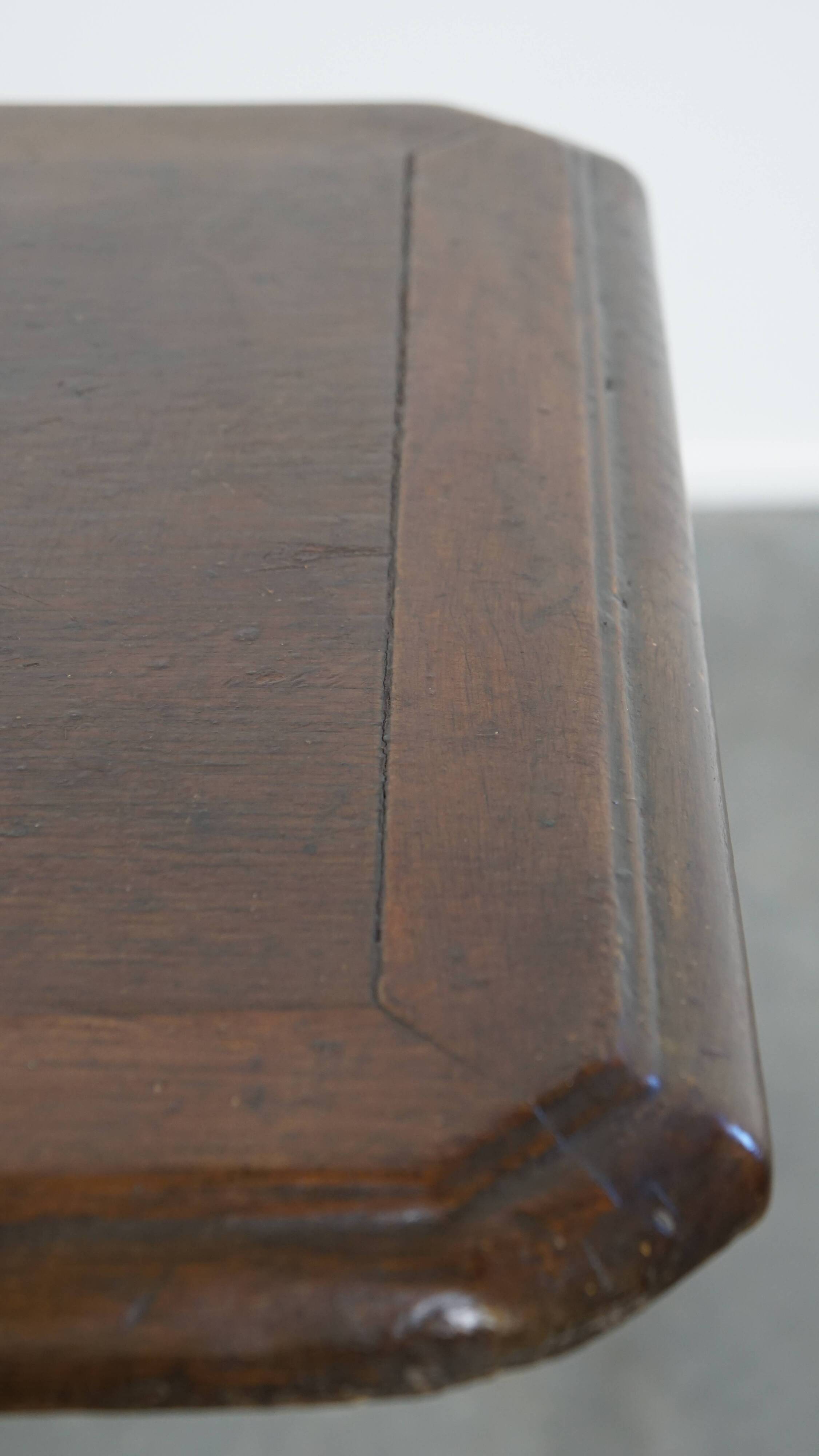 Antique Bistro Table with Gold-Colored Cast Iron Base and Dark Oak Top