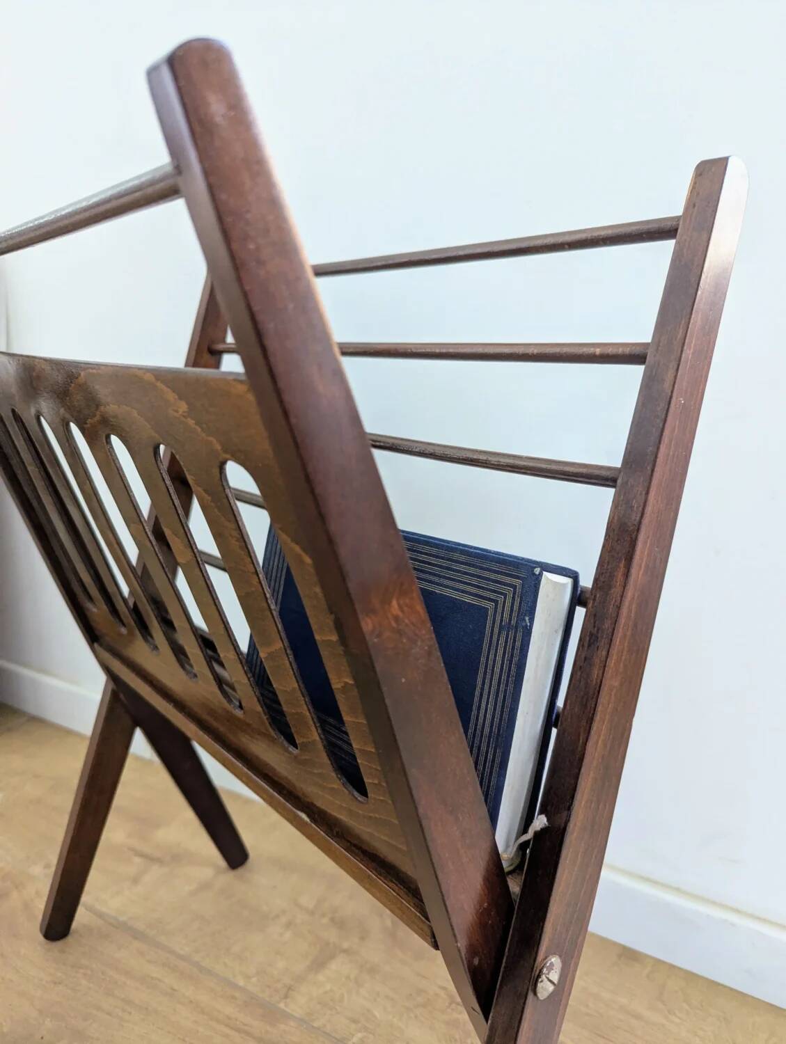 Vintage wooden magazine rack with Scandinavian design