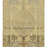 1950s Hand-Knotted Decorative Turkish Beige Carpet 105 cm x 210 cm