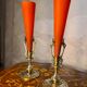 pair of bronze and glass paste Art Nouveau vases, bouquet holder, soliflore cone