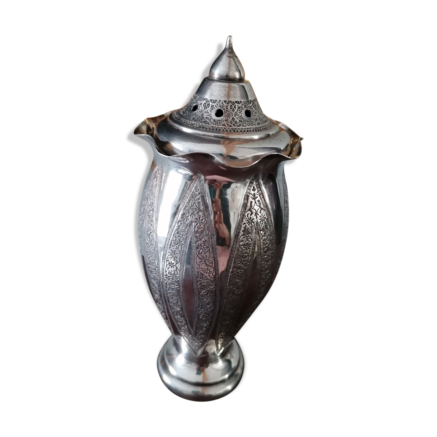 Oriental art silver metal vase