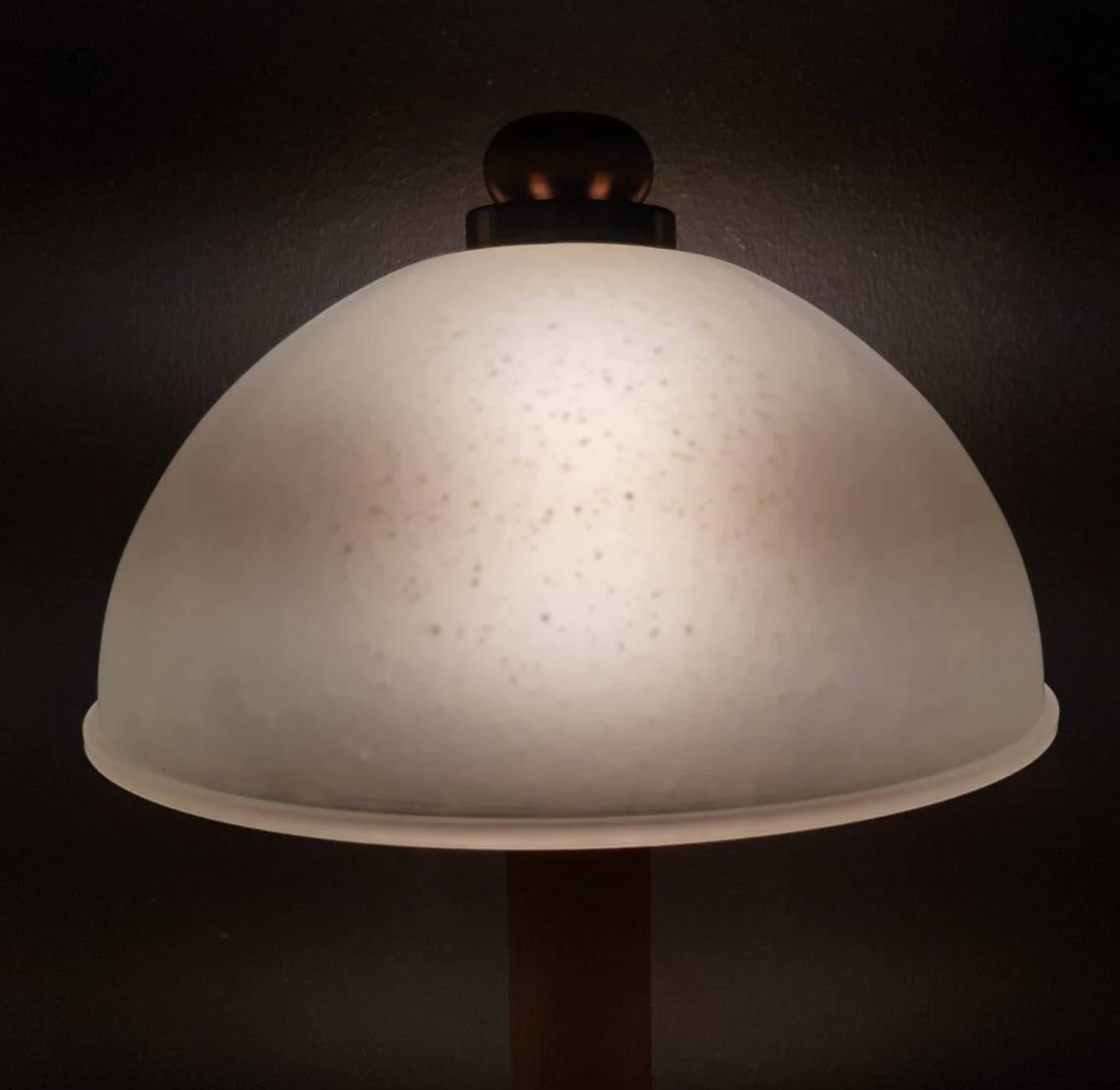 Vintage wooden table lamp with glass lampshade, 80s
