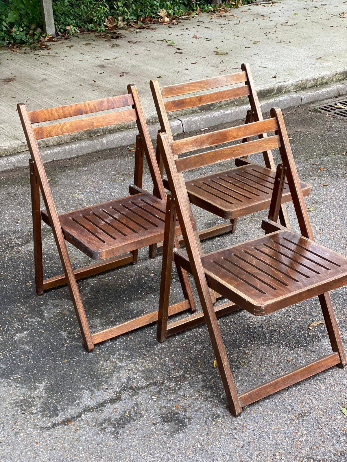 3 Scandinavian folding cane chairs 1950