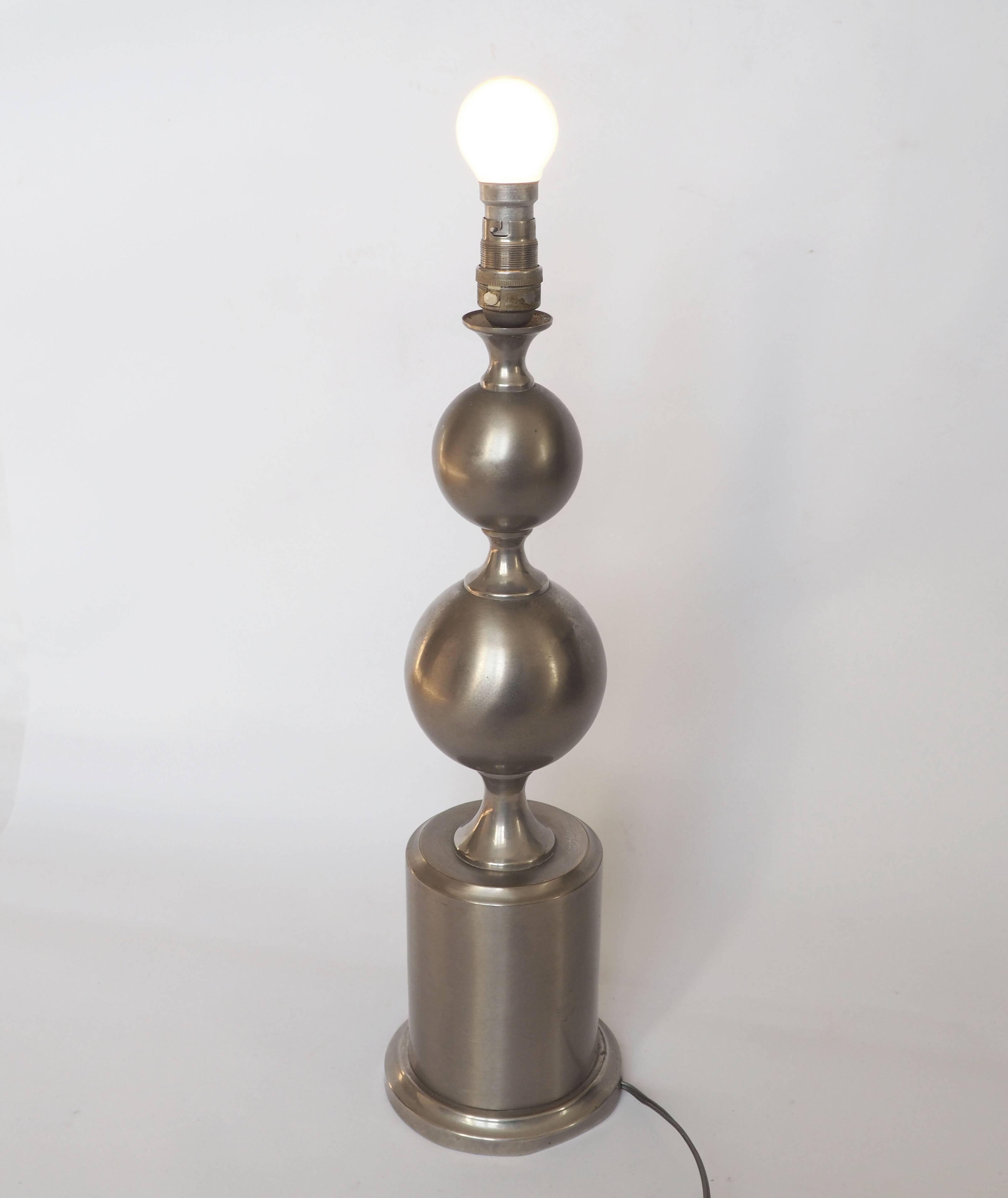 Pied de lampe maison Barbier 2 spheres acier poli