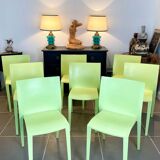 Philippe Starck, set of 8 French green chairs, design Slick XO