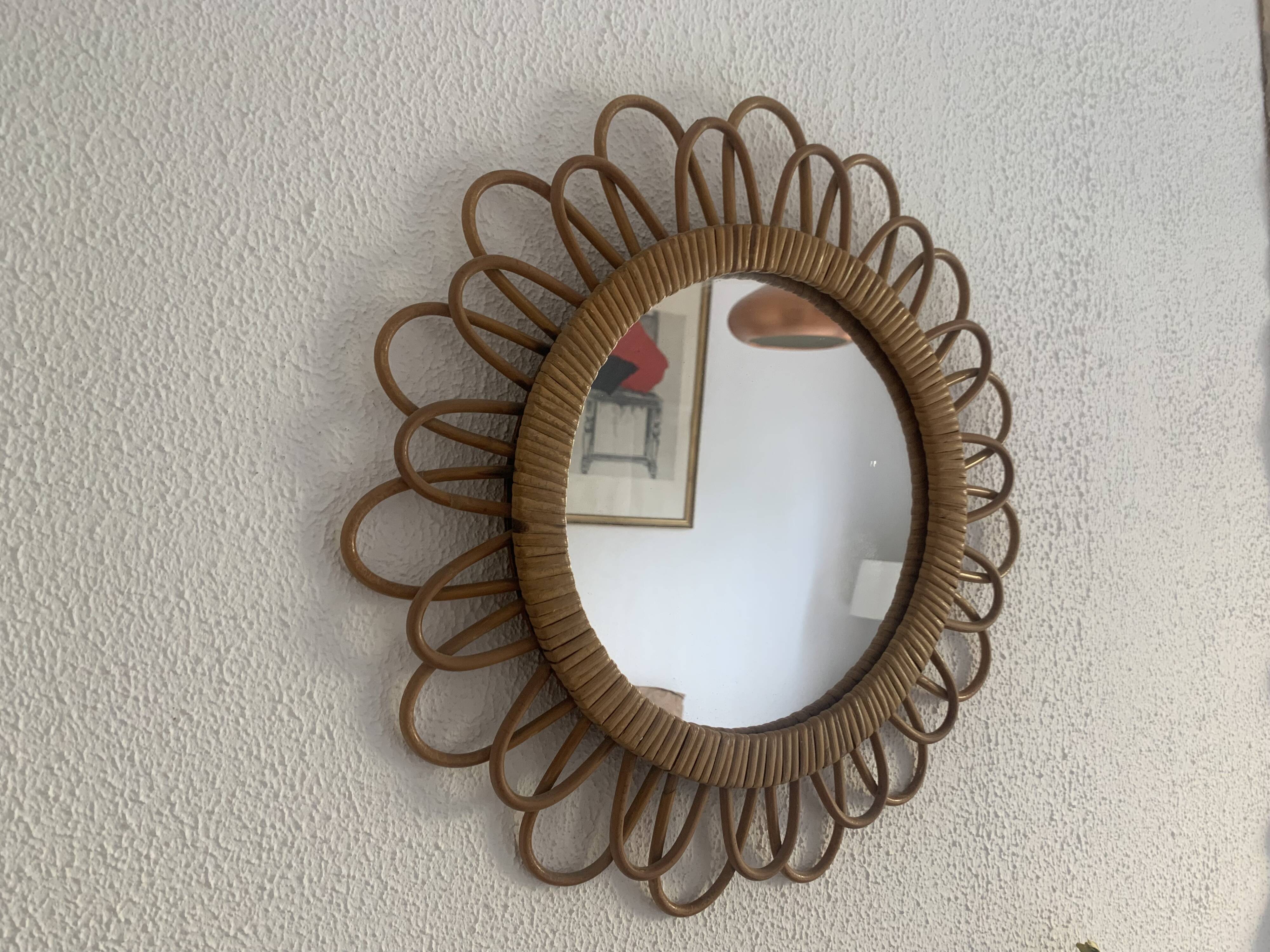 Vintage mirror 1960 rattan flower sun mirror - 50 cm