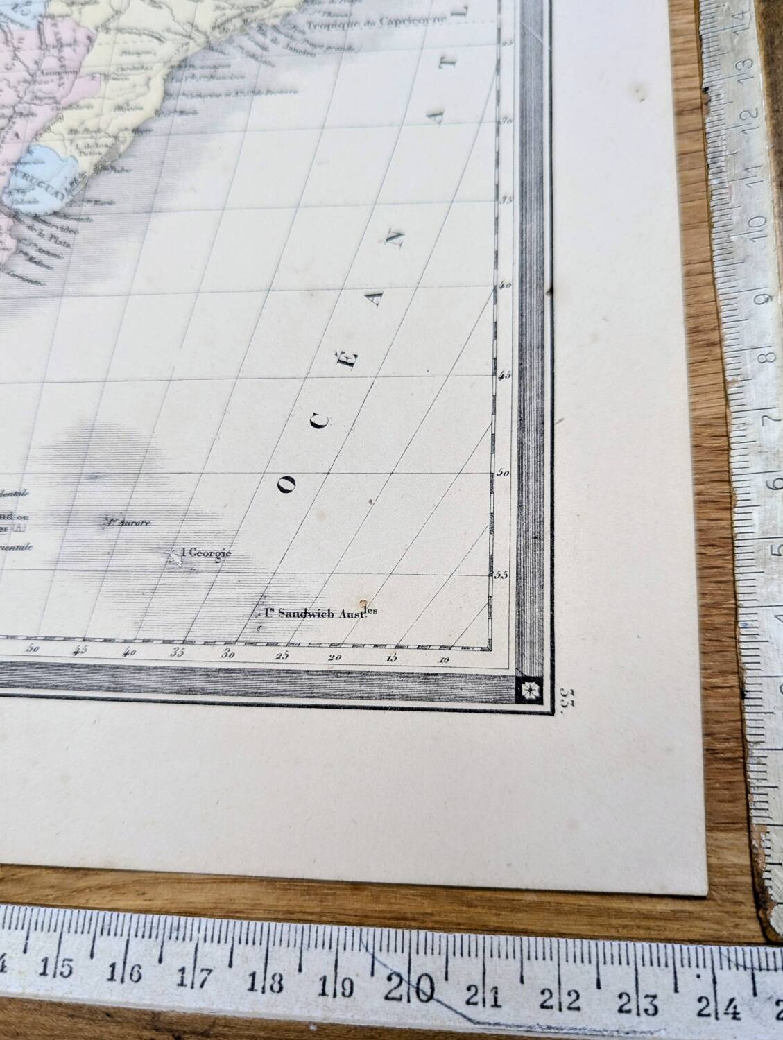 South America, antique map, printed in 1852. Authentic.