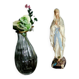 Antique Painted Plaster Virgin Mary Statue - 1930 - French - Vintage