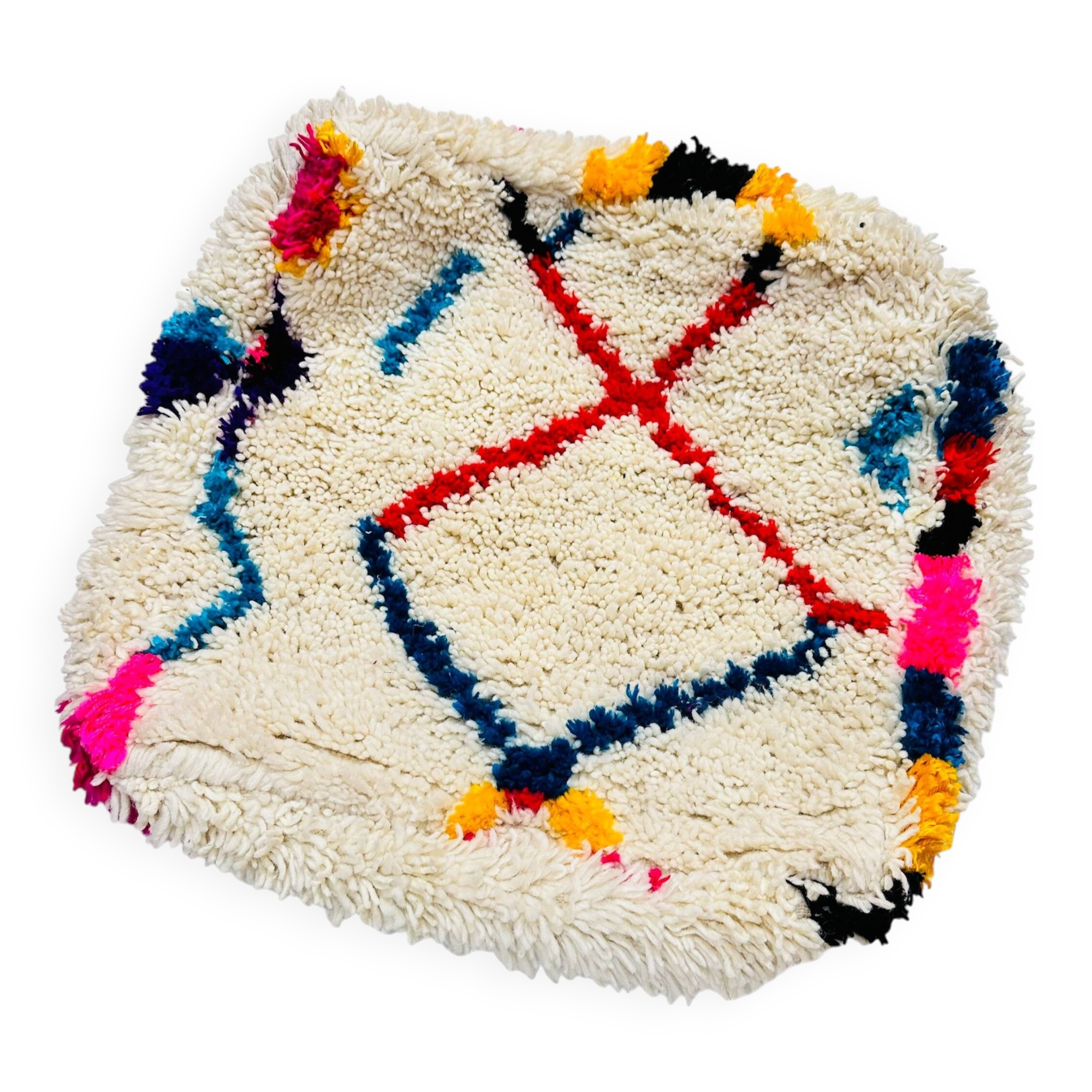 Berber floor cushion, Beni ouarain, Boujaad, Azilal Moroccan pouf pure wool 60 x 60 x 20 cm