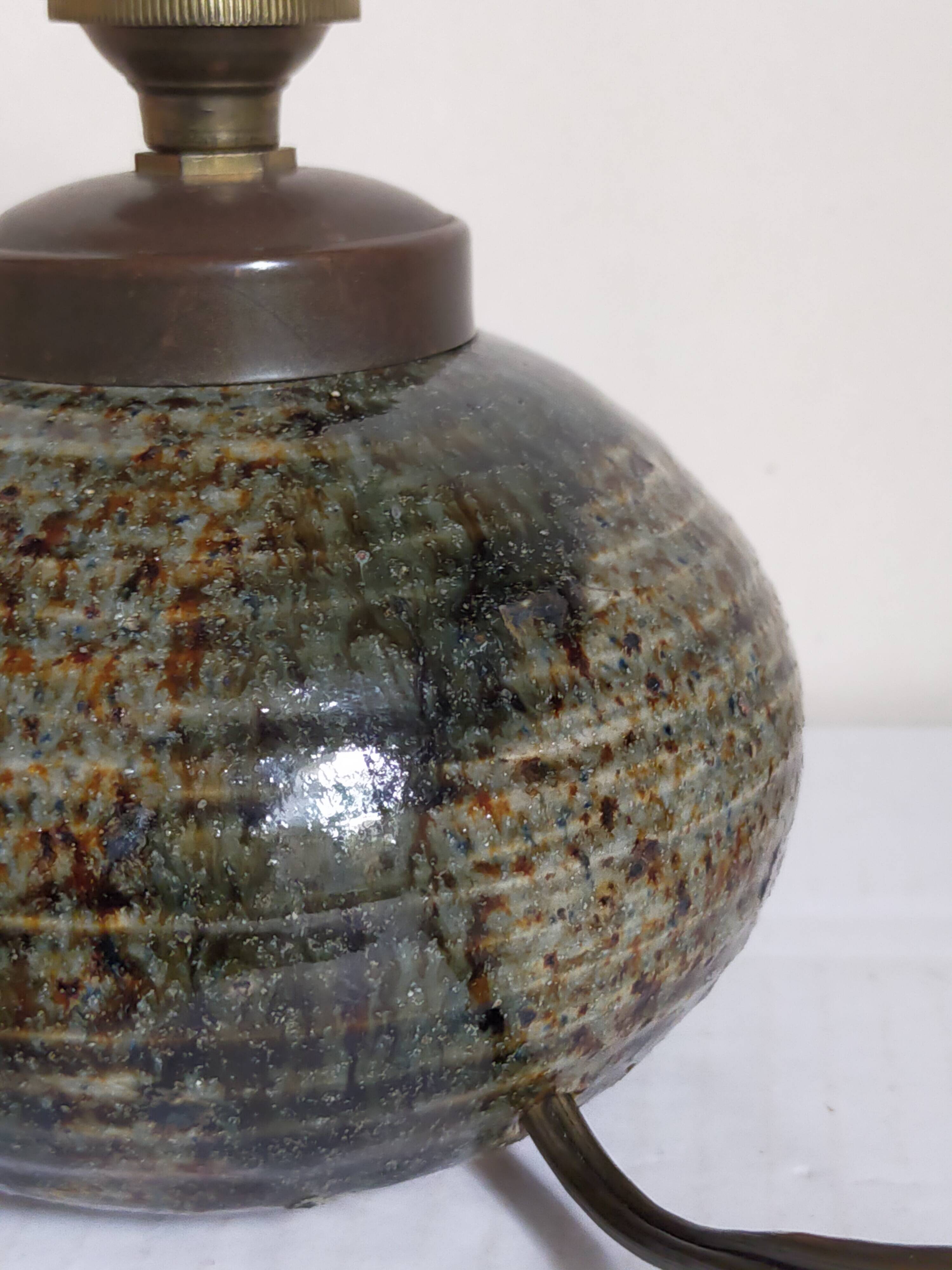 Lampe d'appoint vintage en grès émaillé, abat-jour herbier