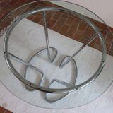 80s space age round chrome and glass table