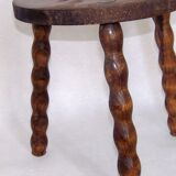 French vintage traditional handmade half moon milking stool with bobbin leg