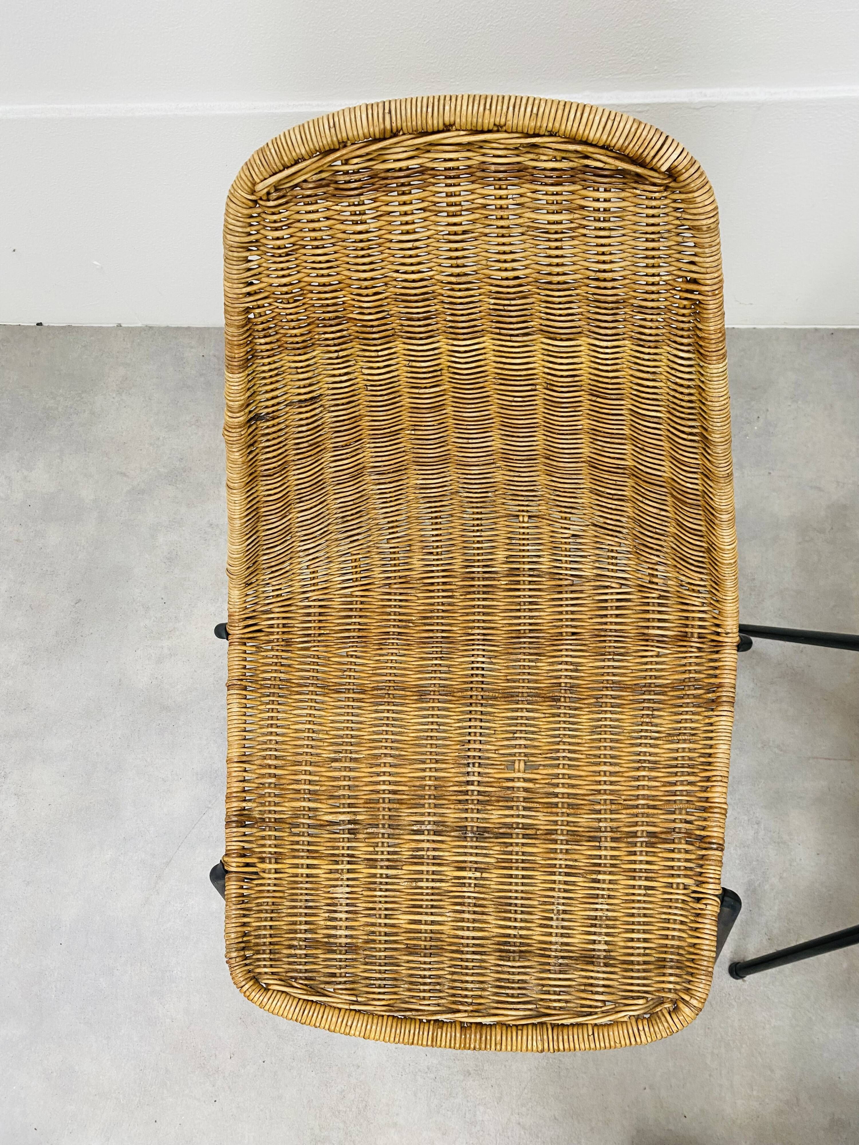 4 chairs Gianfranco Legler model Rattan basketball and metal 50s