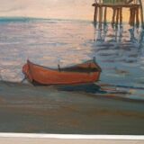 Oil painting on faesite 70s mouth of the Arno Pisa