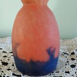 Tulipe Art déco en verre marmoréen orange et bleu violine