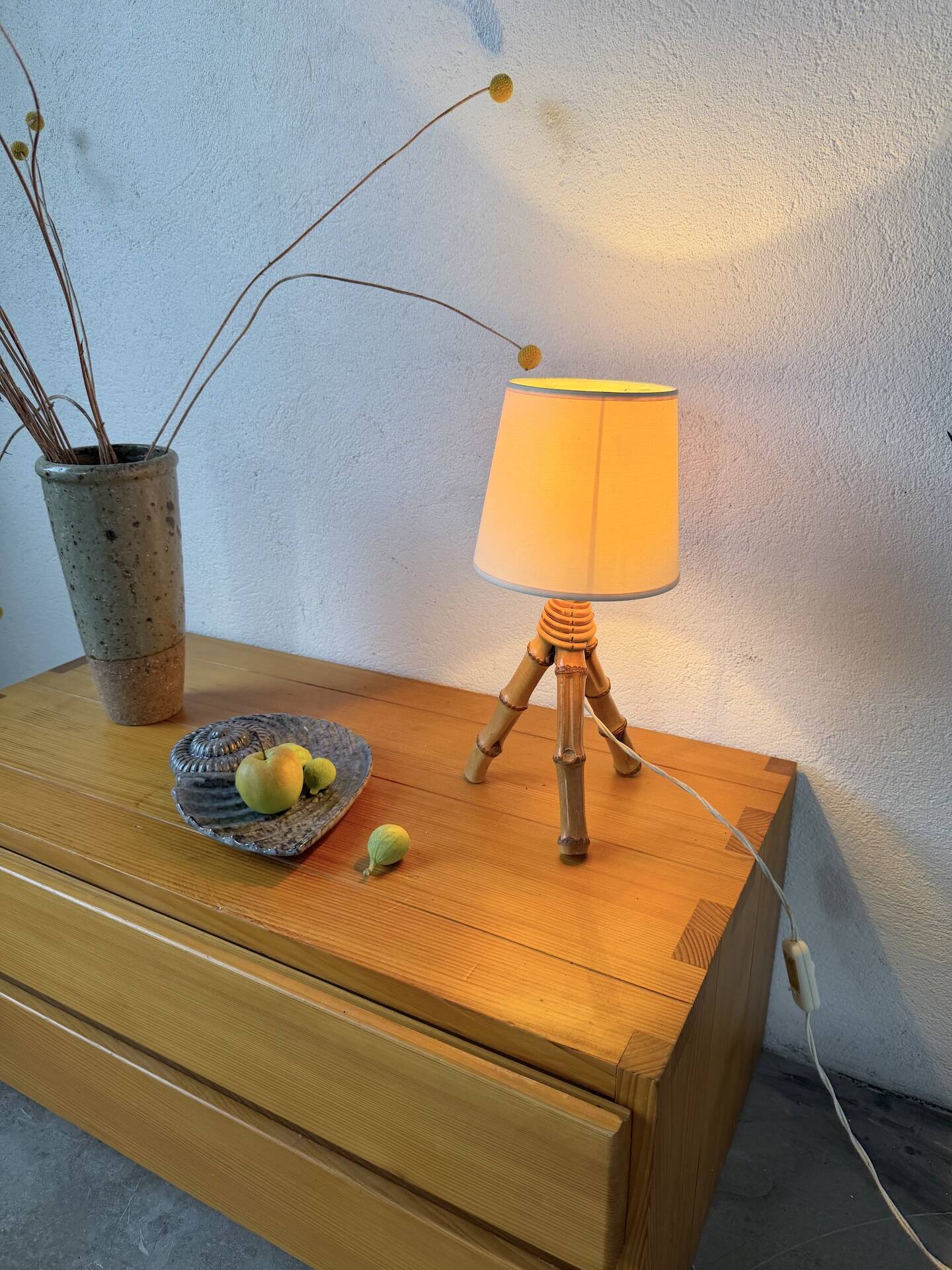1960s rattan desk or table lamp