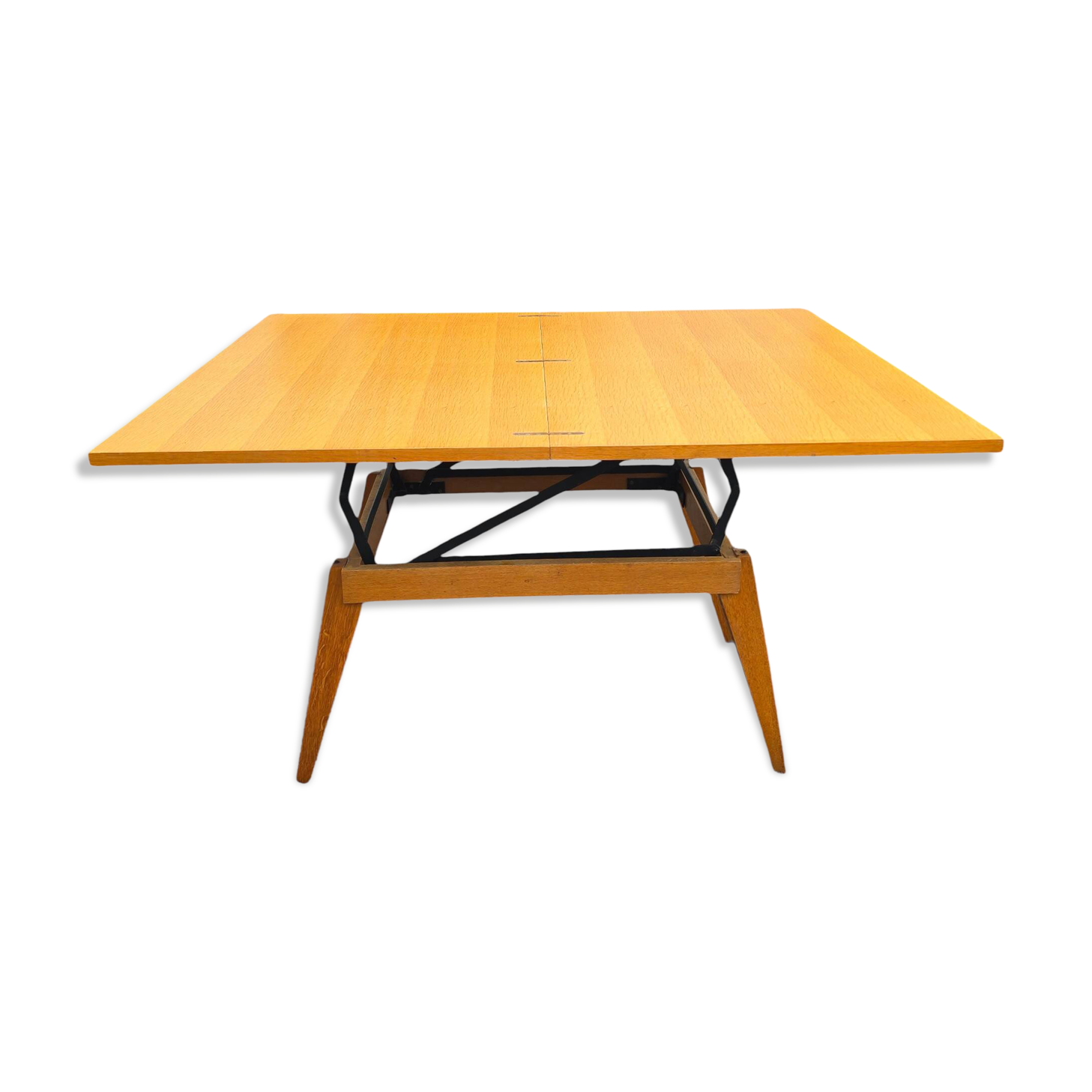 Scandinavian 1960s transformable coffee table in light wood.
