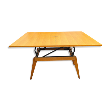 Scandinavian 1960s transformable coffee table in light wood.