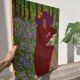 Portrait de femme huile sur toile fleurs
