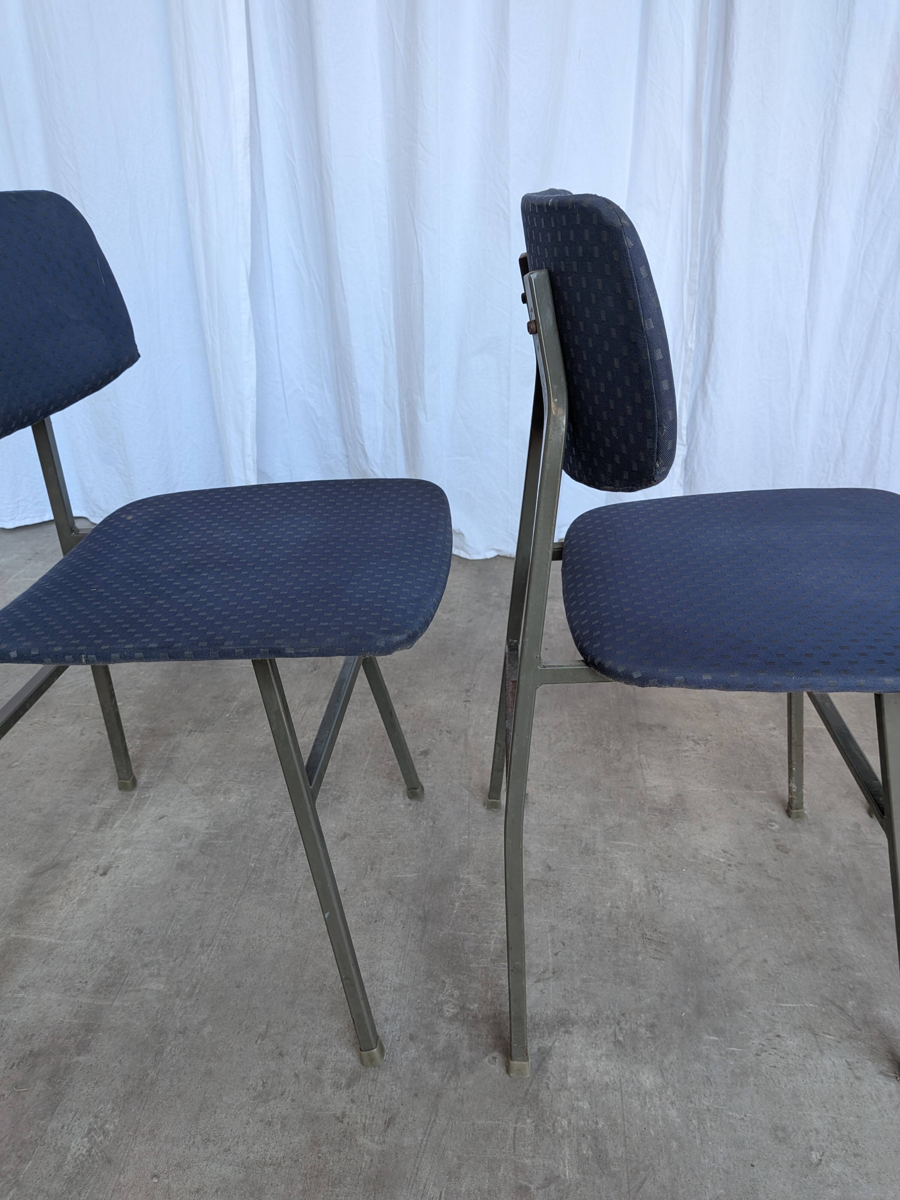 Set of 4 Vintage Stol Kamnik School Chairs Blue Upholstered Retro Dining Ch