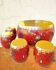 Drum coffee table and its 4 nesting stools in Chinese lacquered wood - Jin