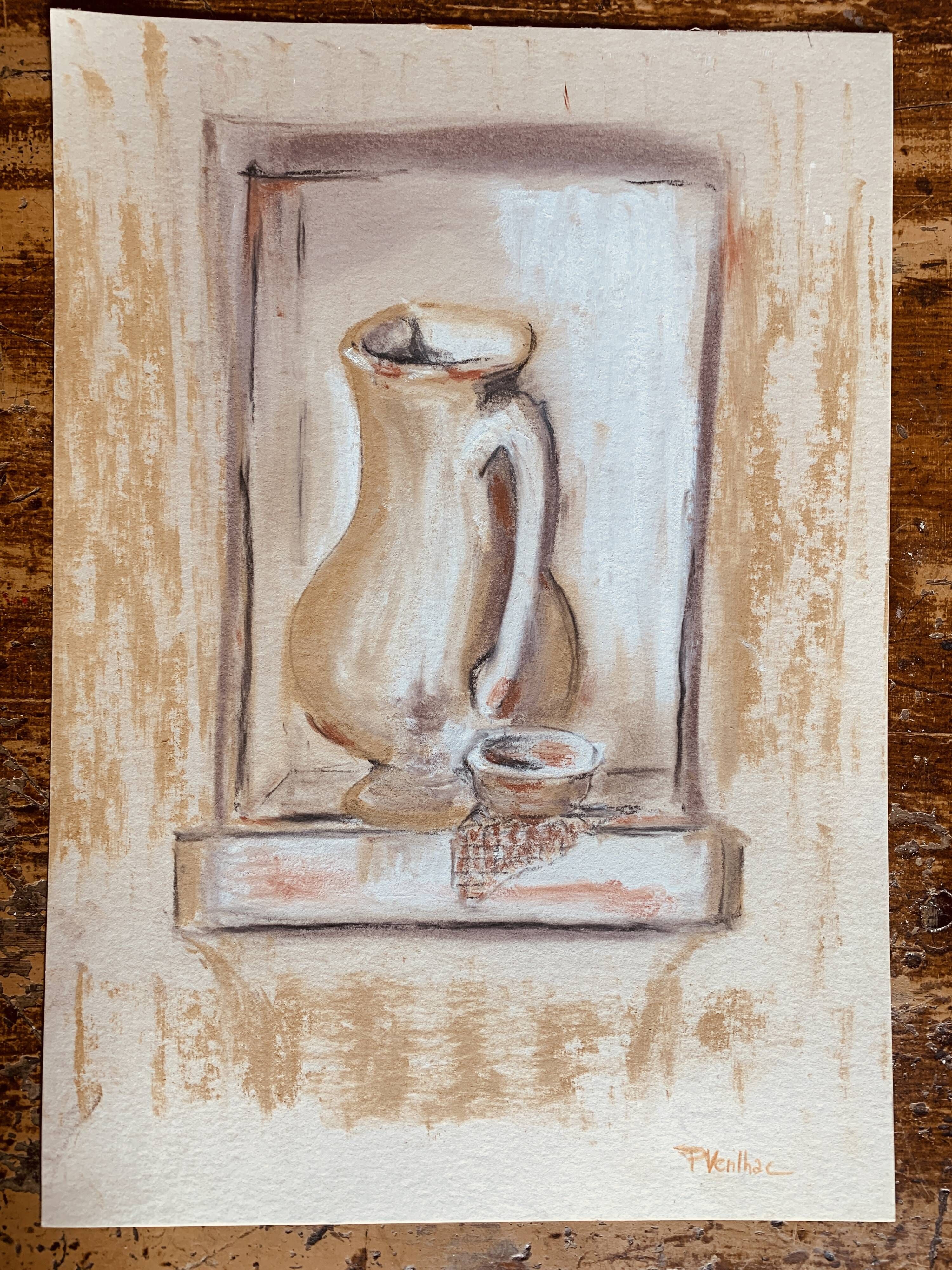 Signed still life painting in Provence "alcove with the jug"